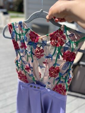 Acevog Floral Embroidered Pink and Lavender Sleeveless Dress